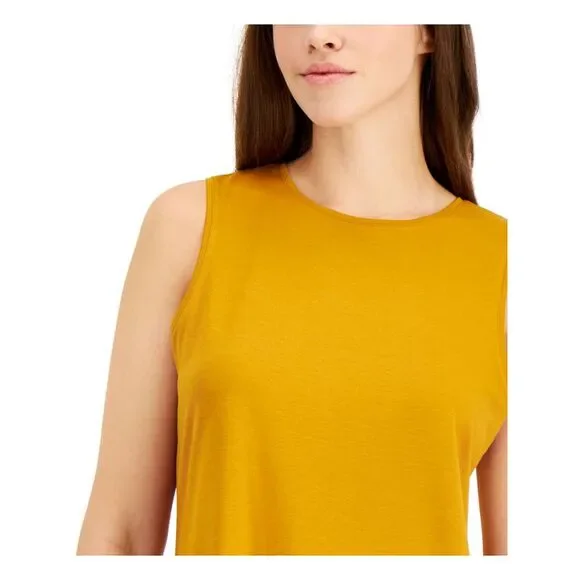 EILEEN FISHER Womens Gold Stretch Crew Neck Tunic Top S - Picture 3 of 4
